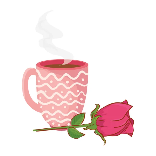 カップコーヒーとバラの花のアイコン — ストックベクタ