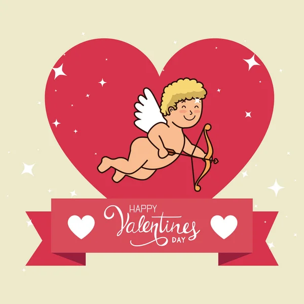 Tarjeta feliz día de San Valentín con lindo cupido — Archivo Imágenes Vectoriales