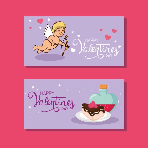Juego de tarjetas de día feliz de San Valentín con decoración — Vector de stock