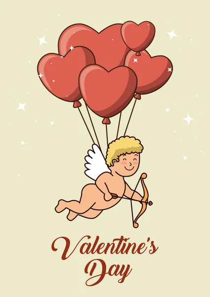 Happy valentines day card with cute cupid — Stock Vector