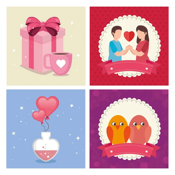 Juego de tarjetas de día feliz de San Valentín con decoración — Archivo Imágenes Vectoriales