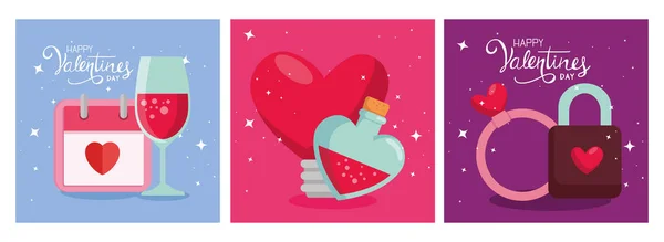 一套附有装饰的情人节快乐卡 — 图库矢量图片