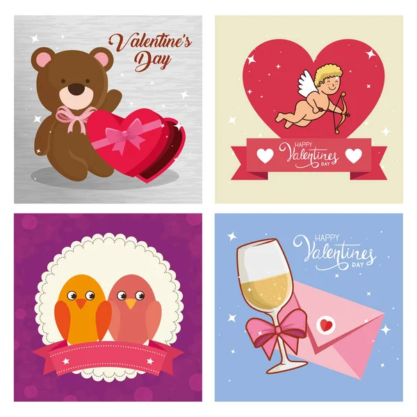 Glückliche Valentinstag-Karten mit Dekoration — Stockvektor