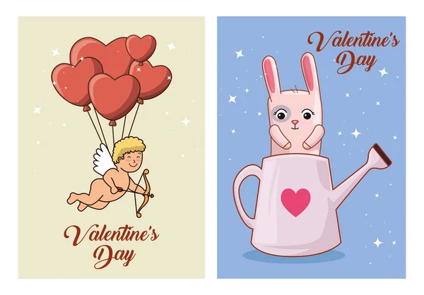 Juego de tarjetas de día feliz de San Valentín con decoración — Vector de stock