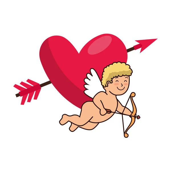 Cupid and heart with arrow isolated icon — Stock Vector