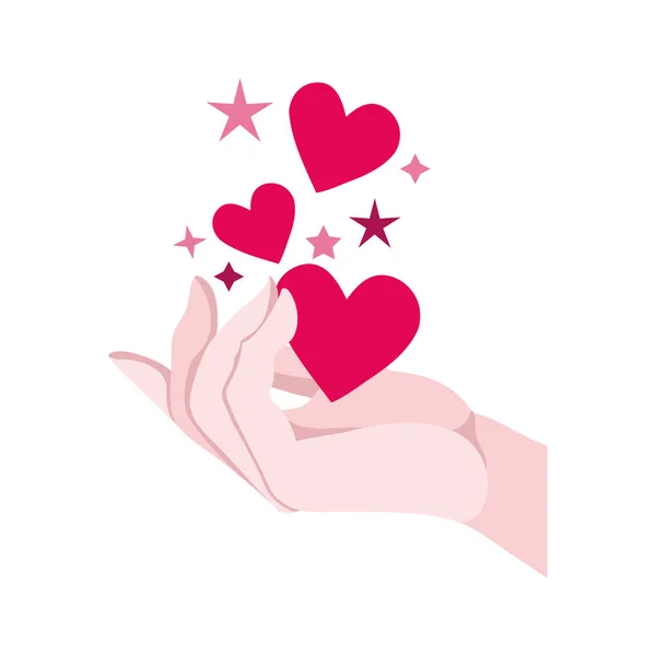 Feliz día de San Valentín mano levantando corazones — Vector de stock