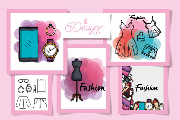 Five designs of female fashion cloth