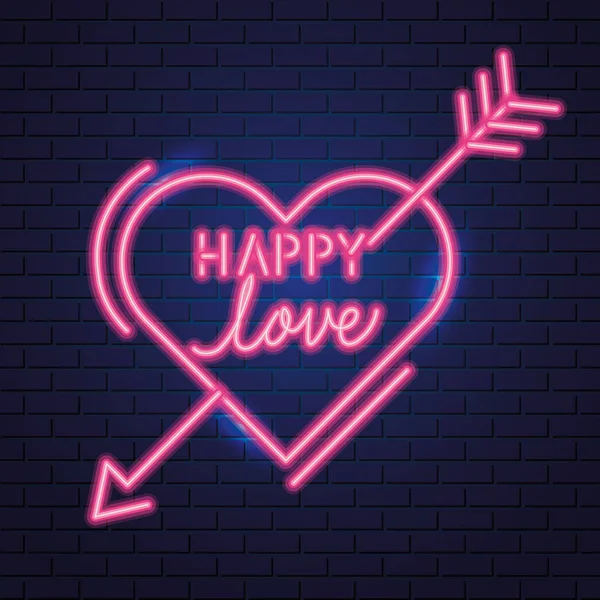 Happy love lettering of neon light — Stock Vector