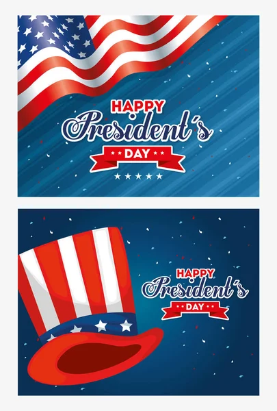 Sombrero y bandera de EE.UU. feliz día presidentes vector de diseño — Archivo Imágenes Vectoriales