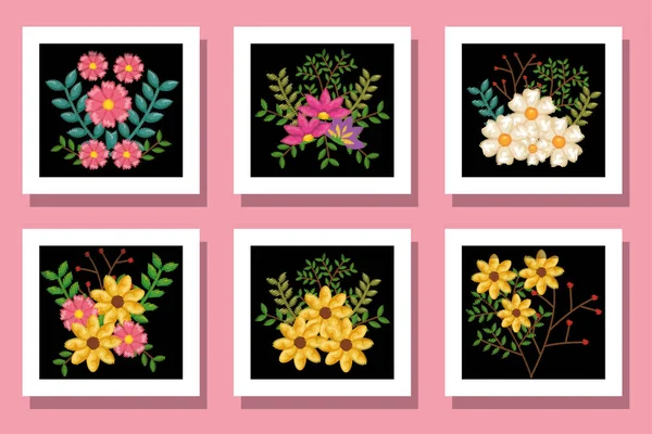 Természetes virágok és levelek rózsaszín háttér vektor design — Stock Vector