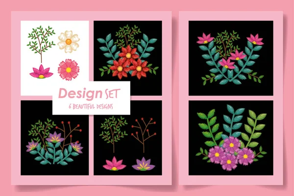 Шість дизайнів натуральних квітів і листя — стоковий вектор