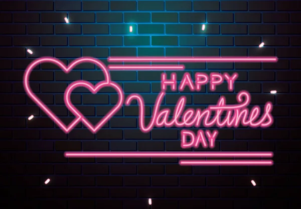 Happy valentines day lettering of neon light — 스톡 벡터