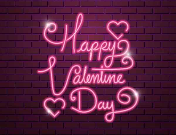 Happy valentines day lettering of neon light — 스톡 벡터