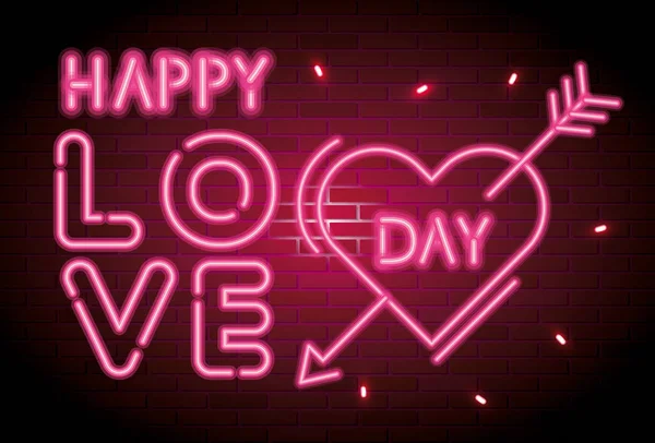 Glad kärlek dag bokstäver av neon ljus — Stock vektor