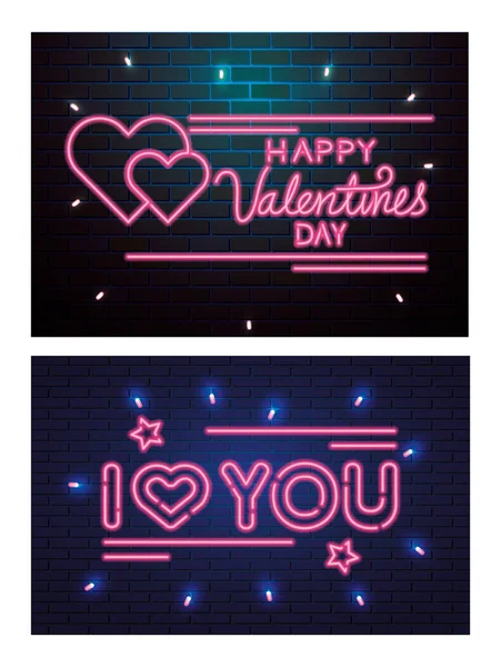 Sevgililer Günü için neon ışıklı harfler. — Stok Vektör