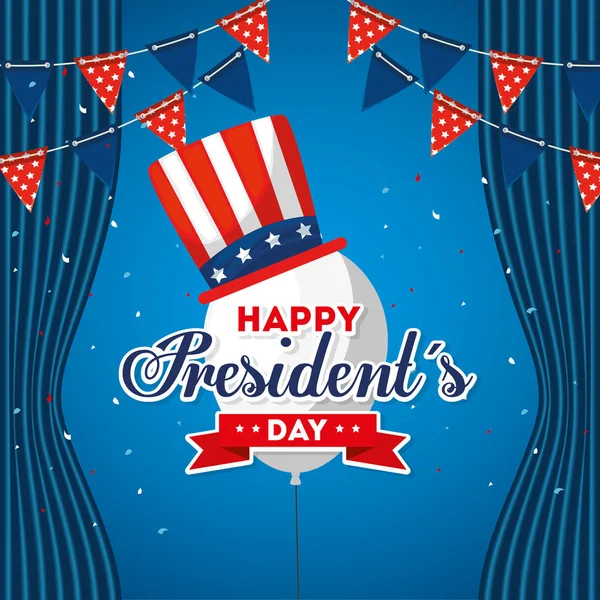 Ballon avec chapeau des Etats-Unis heureux président conception vectorielle jour — Image vectorielle