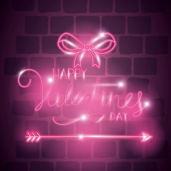 Happy valentines day label in neon light, icons valentine day — Stock Vector