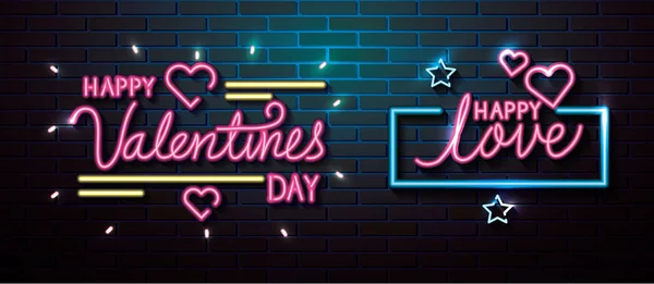 Set of lettering of neon light for valentines day — Stock Vector