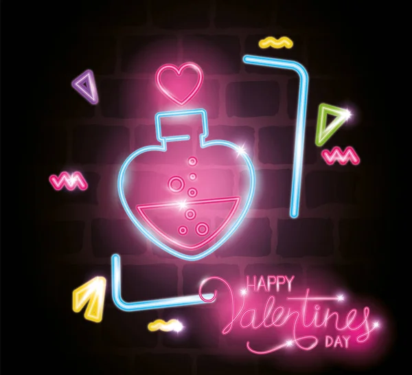 Happy valentines day label in neon light, icons valentine day — Stockový vektor