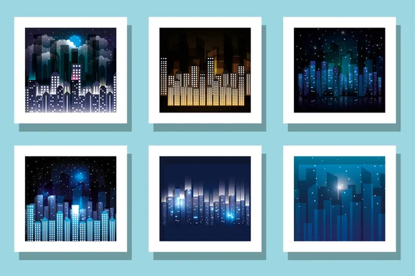 Bâtiments municipaux fixés à l'intérieur des cadres vectoriels design — Image vectorielle