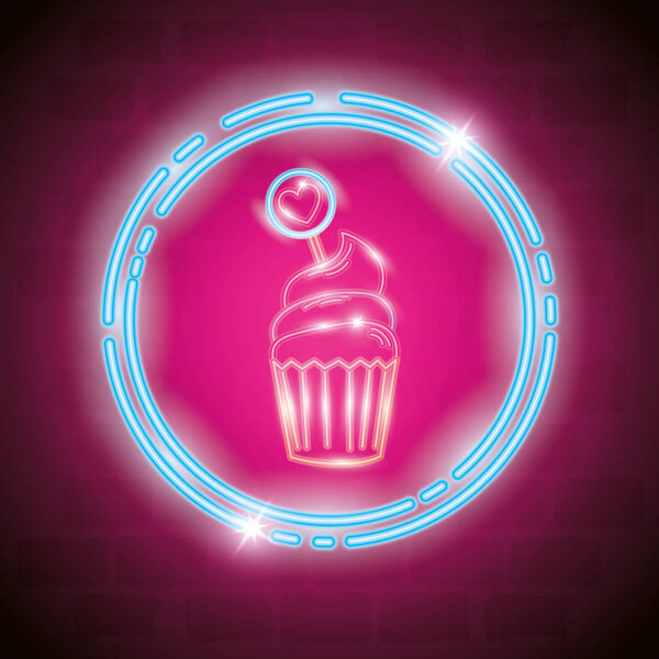 cupcake in neon light, valentine day