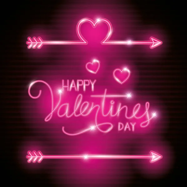 Happy valentines day label in neon light, icons valentine day — Stock Vector