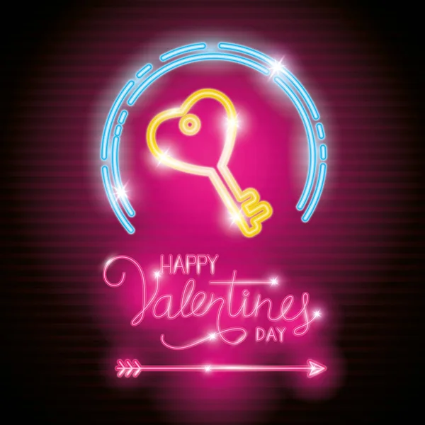 Neon lambalı mutlu sevgililer günü etiketleri, ikonlar sevgililer günü — Stok Vektör