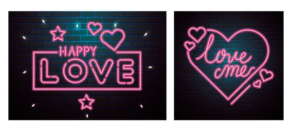 Ensemble de lettrage de lumière au néon pour la Saint Valentin — Image vectorielle