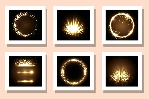 Célébration jaune feux d'artifice cadres set vectoriel design — Image vectorielle