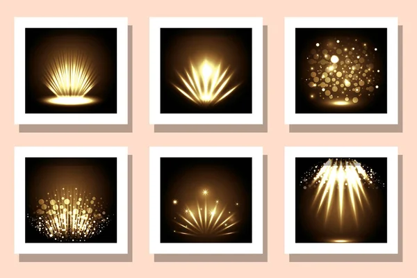 Celebration yellow fireworks frames set vector design — 스톡 벡터