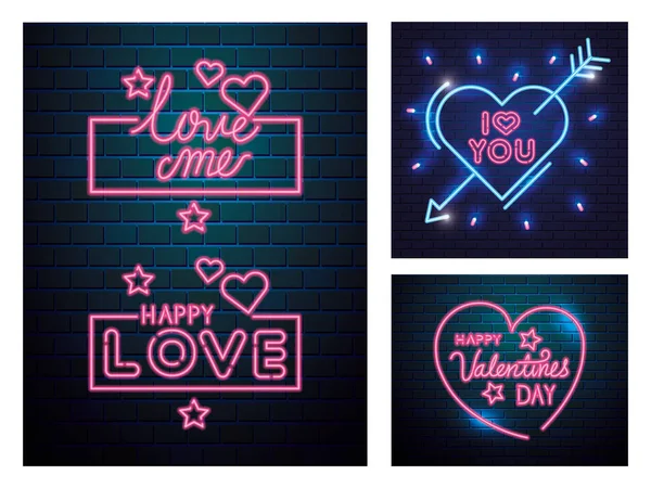 Set van belettering van neon licht voor Valentijnsdag — Stockvector