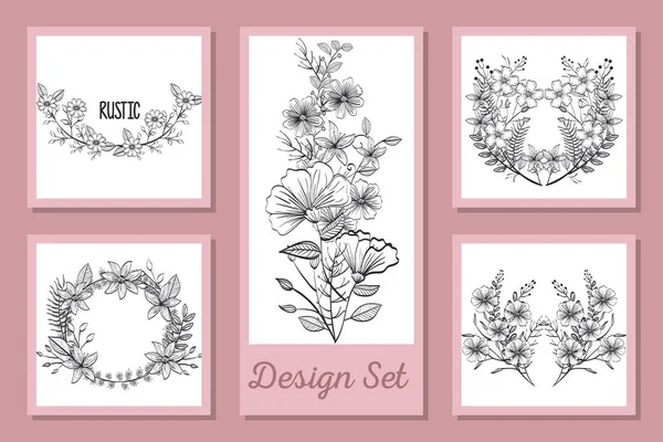 Design uppsättning blommor rustik dekoration — Stock vektor