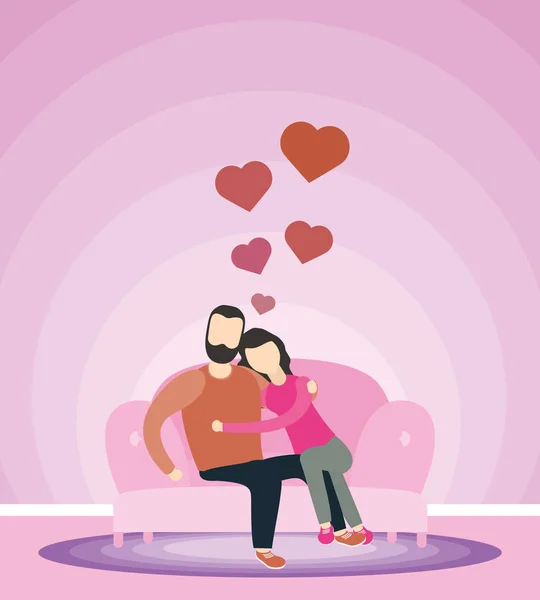 Szczęśliwy Walentynki z kochankami para w kanapie — Wektor stockowy