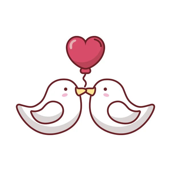 Boldog Valentin nap madarak pár szívvel — Stock Vector