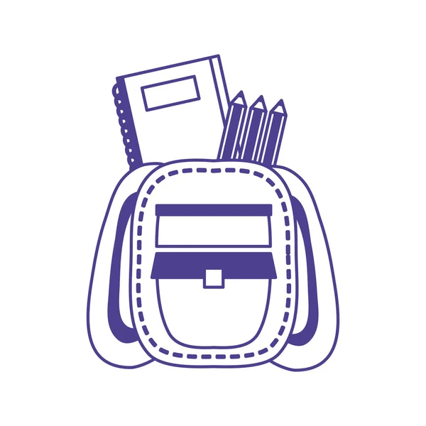Σχολική τσάντα με σημειωματάριο και χρώματα μολύβια — Διανυσματικό Αρχείο