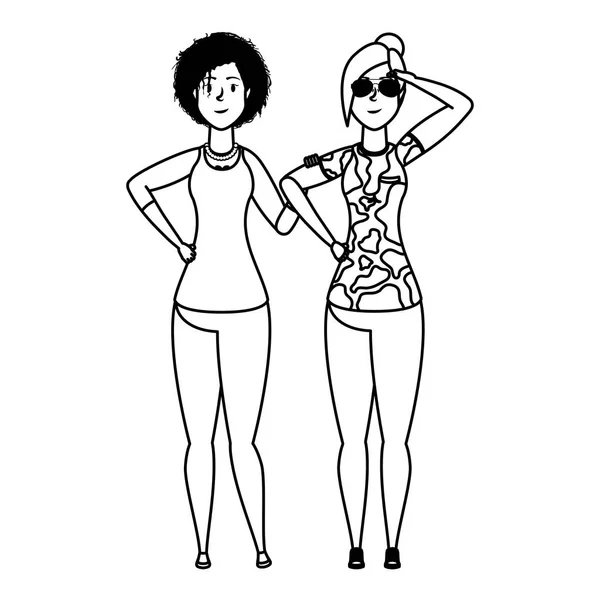 Mujer joven con ropa militar y afro chica — Archivo Imágenes Vectoriales