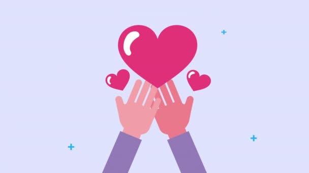 Hands human lifting hearts animation — ストック動画