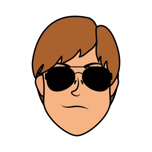 Young man head with sunglasses character — 스톡 벡터