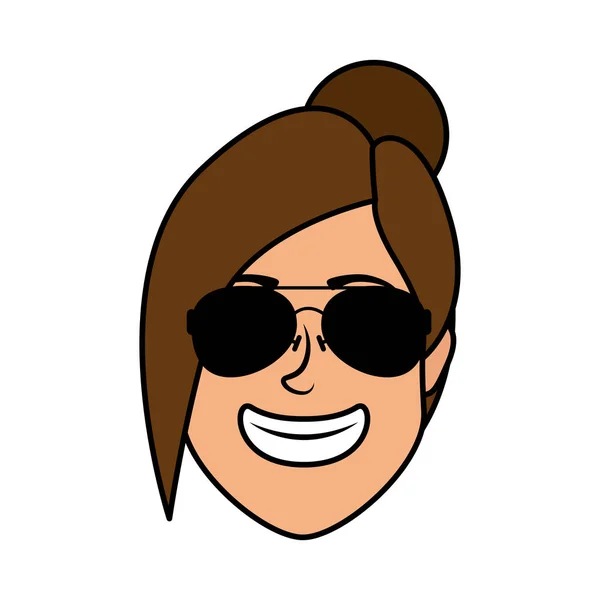 Cute young woman head with sunglasses character — 스톡 벡터