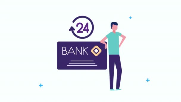 Jungunternehmer mit Kreditkarte und 24-Stunden-Service — Stockvideo