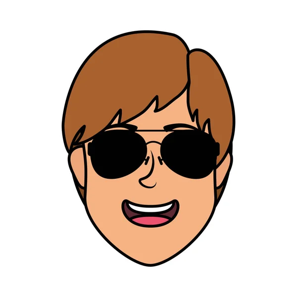 Young man head with sunglasses character — 스톡 벡터