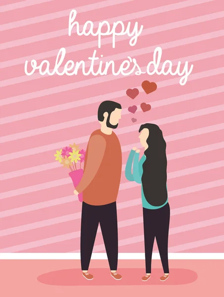 Happy valentines day celebration with lovers couple — Stock Vector