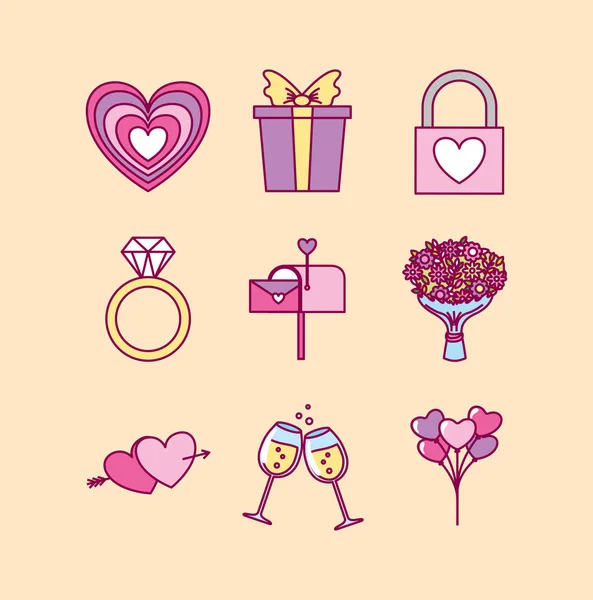 Bundel van Valentijnsdag ingesteld pictogrammen — Stockvector