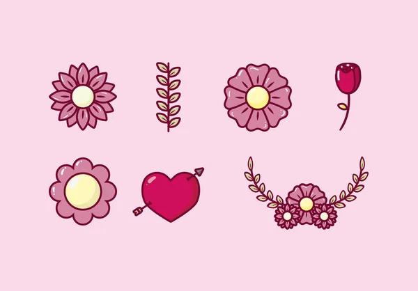 Svazek Valentýnů srdce a květiny — Stockový vektor