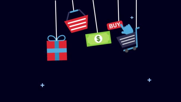 Electronic commerce set icons hanging — Stock Video