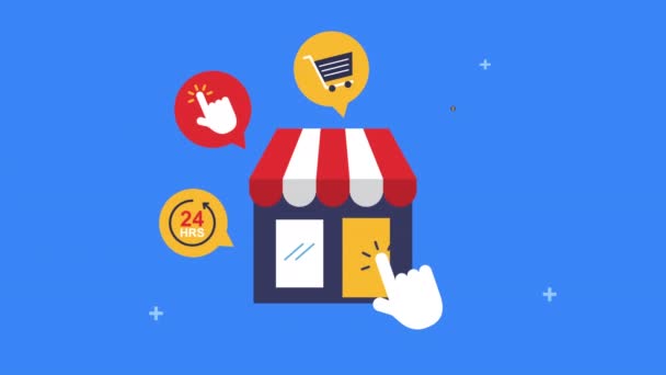 bâtiment de magasin avec des icônes du commerce électronique 