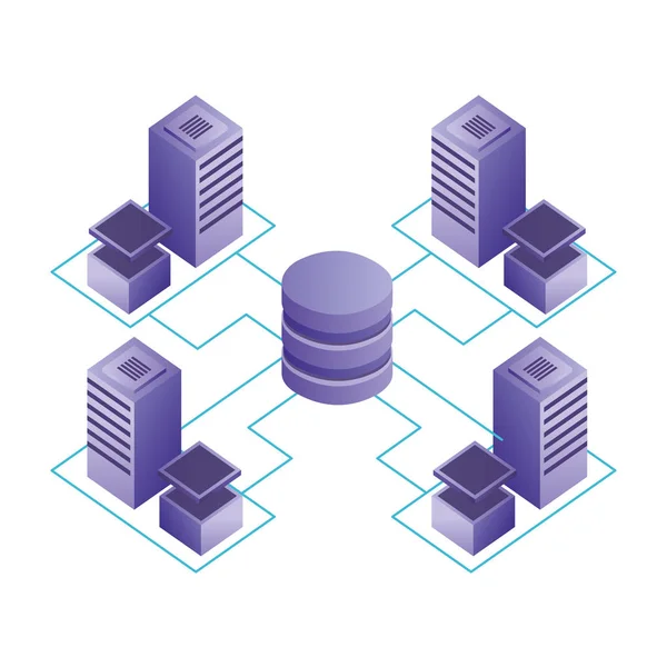 Centro de base de datos conectado red de almacenamiento del servidor — Vector de stock