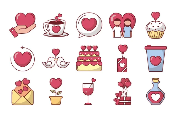 Bundel van Valentijnsdag ingesteld pictogrammen — Stockvector