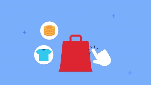 Bolsa de compras con iconos de comercio electrónico — Vídeo de stock