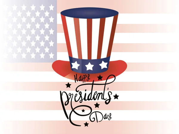 Cartel del día de los presidentes felices con tophat y bandera de EE.UU. — Archivo Imágenes Vectoriales